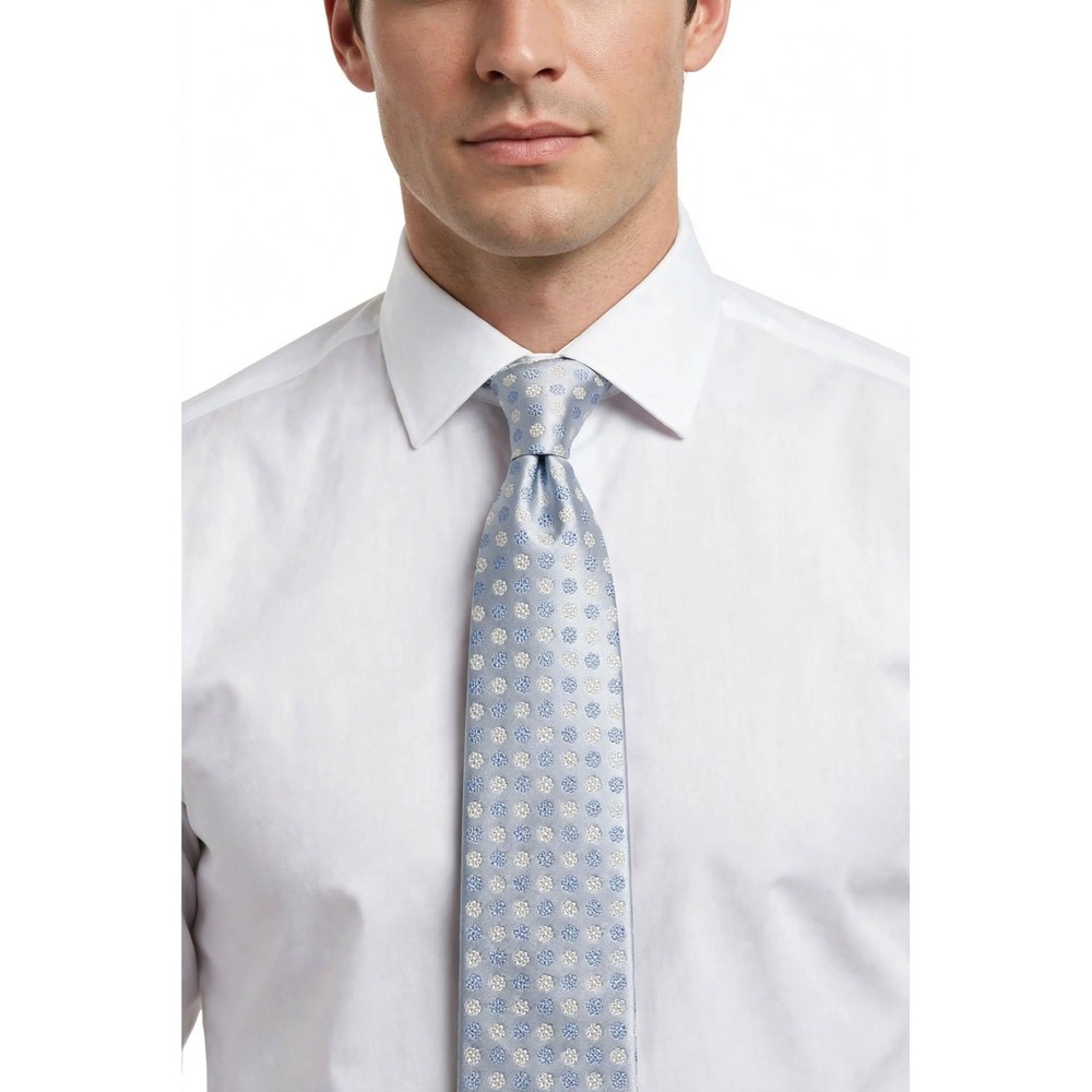 Kiton Napoli Mens Tie Silver Blue Blue White Dot 100% Silk 3.3in Wide Made Italy